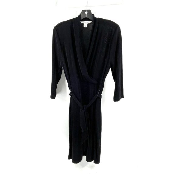 Coldwater Creek Petite Black 3/4 Sleeve Belted Stretch Wrap Dress Size PM - Picture 1 of 14